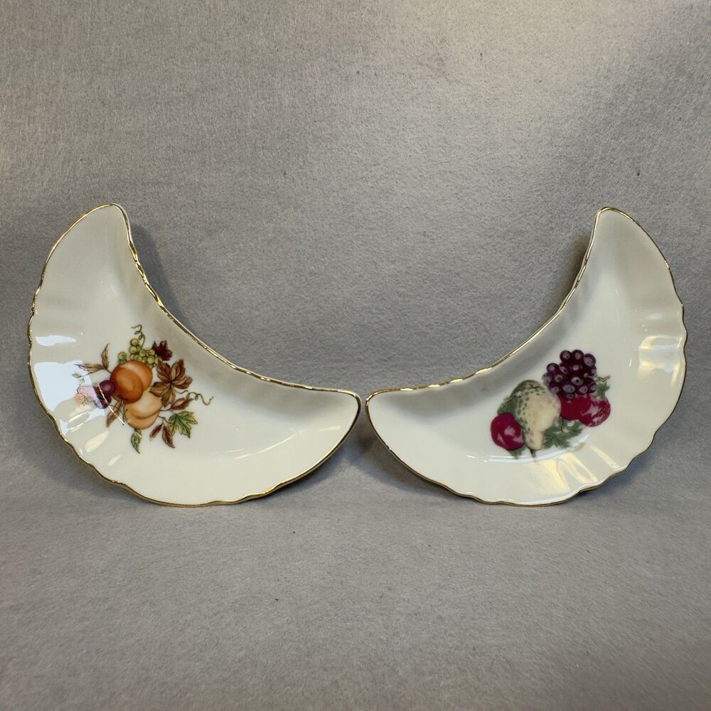 Vintage Chadwick-Miller Japan‎ Bone Dish Crescent Fruit Autumn Leaves Gold